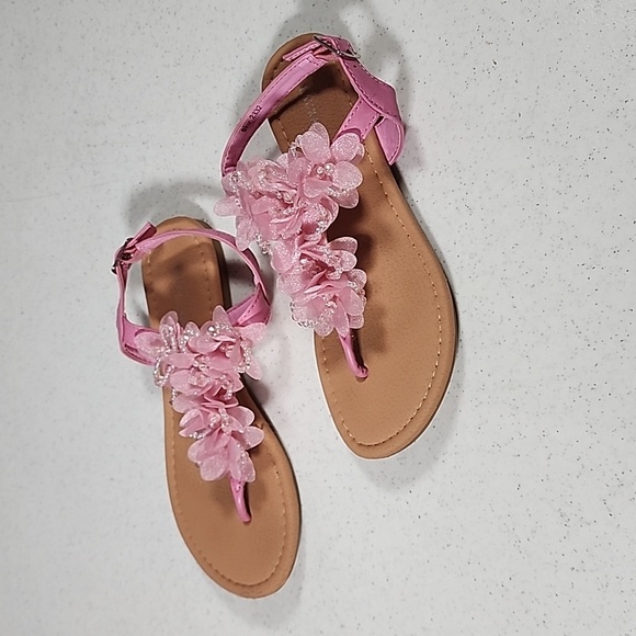 Laura Ashley Pink Flower Cutie T-Strap Sandal Girls Size 1 - Picture 4 of 6